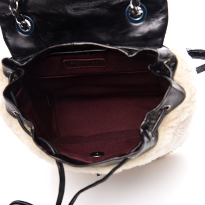 Chanel Glazed Calfskin Shearling Quilted Small Mountain Backpack Black Ivory 5 of 14