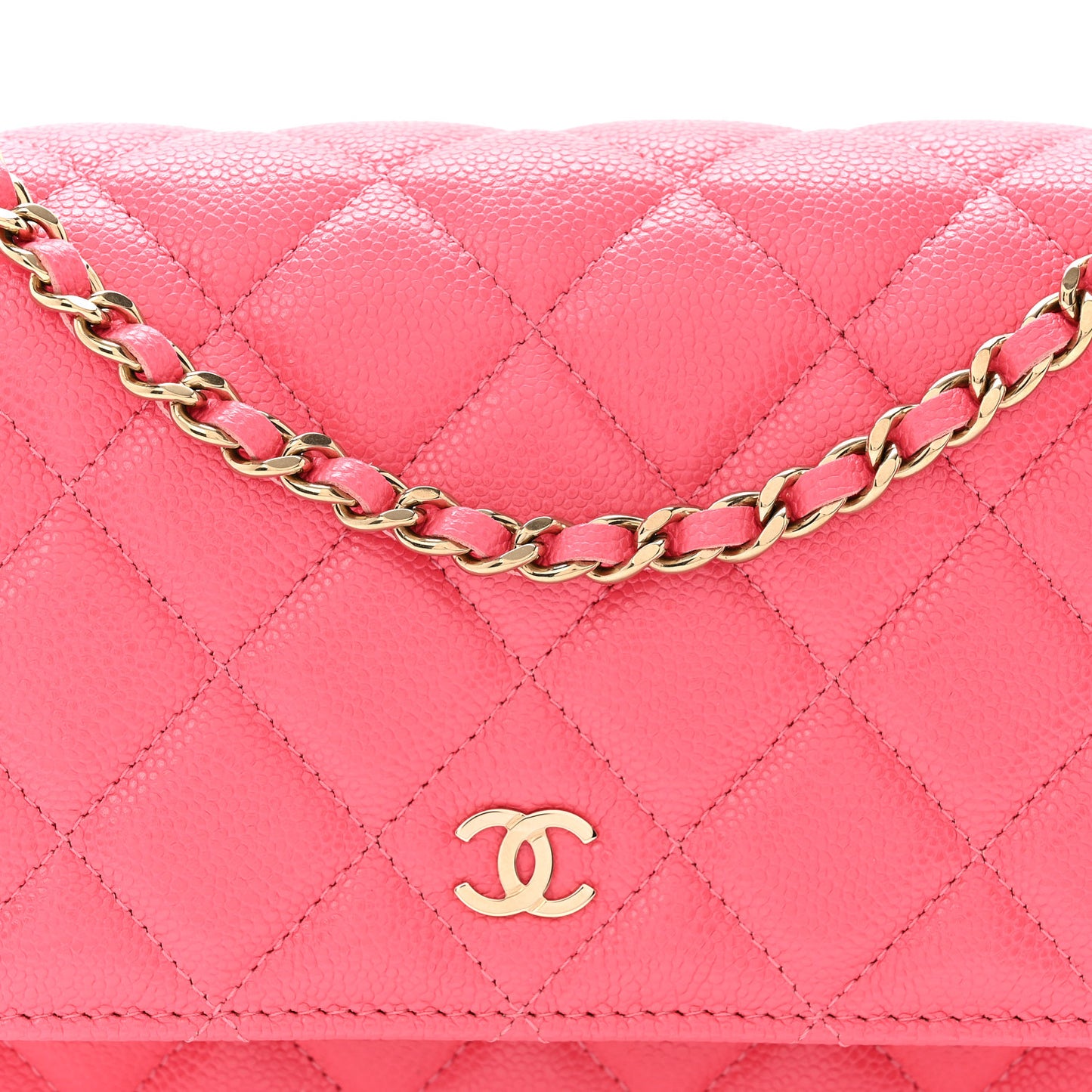 Caviar Quilted Wallet On Chain WOC Dark Pink