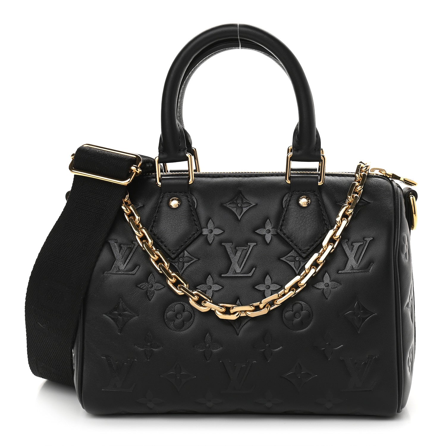 Louis Vuitton Lambskin Embossed Monogram Speedy 22 Bandouliere Black 1 of 8