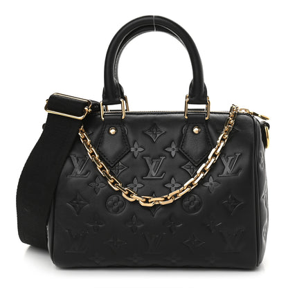 Louis Vuitton Lambskin Embossed Monogram Speedy 22 Bandouliere Black 1 of 8