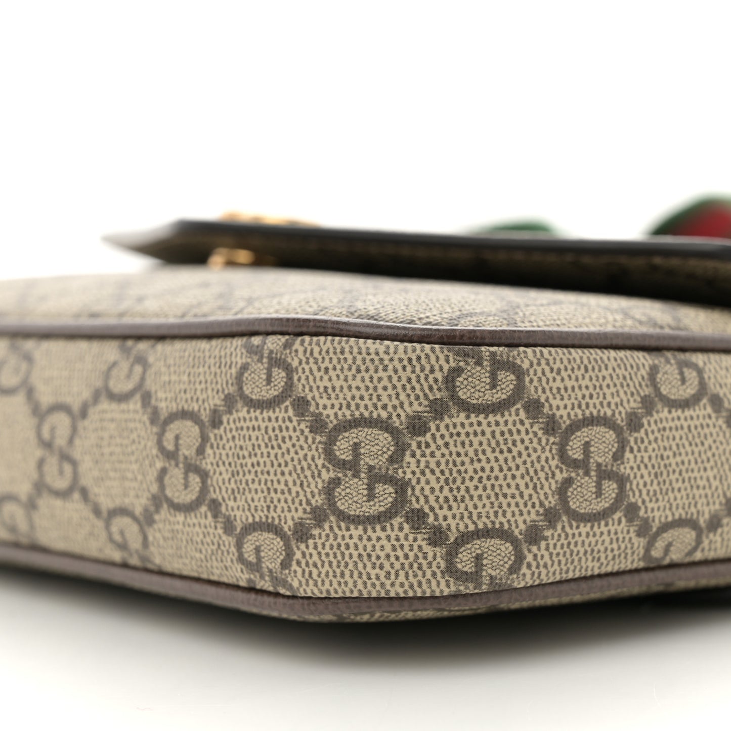 GG Supreme Monogram Textured Dollar Calfskin Web Mini Ophidia Envelope Shoulder Bag Beige Ebony New Acero