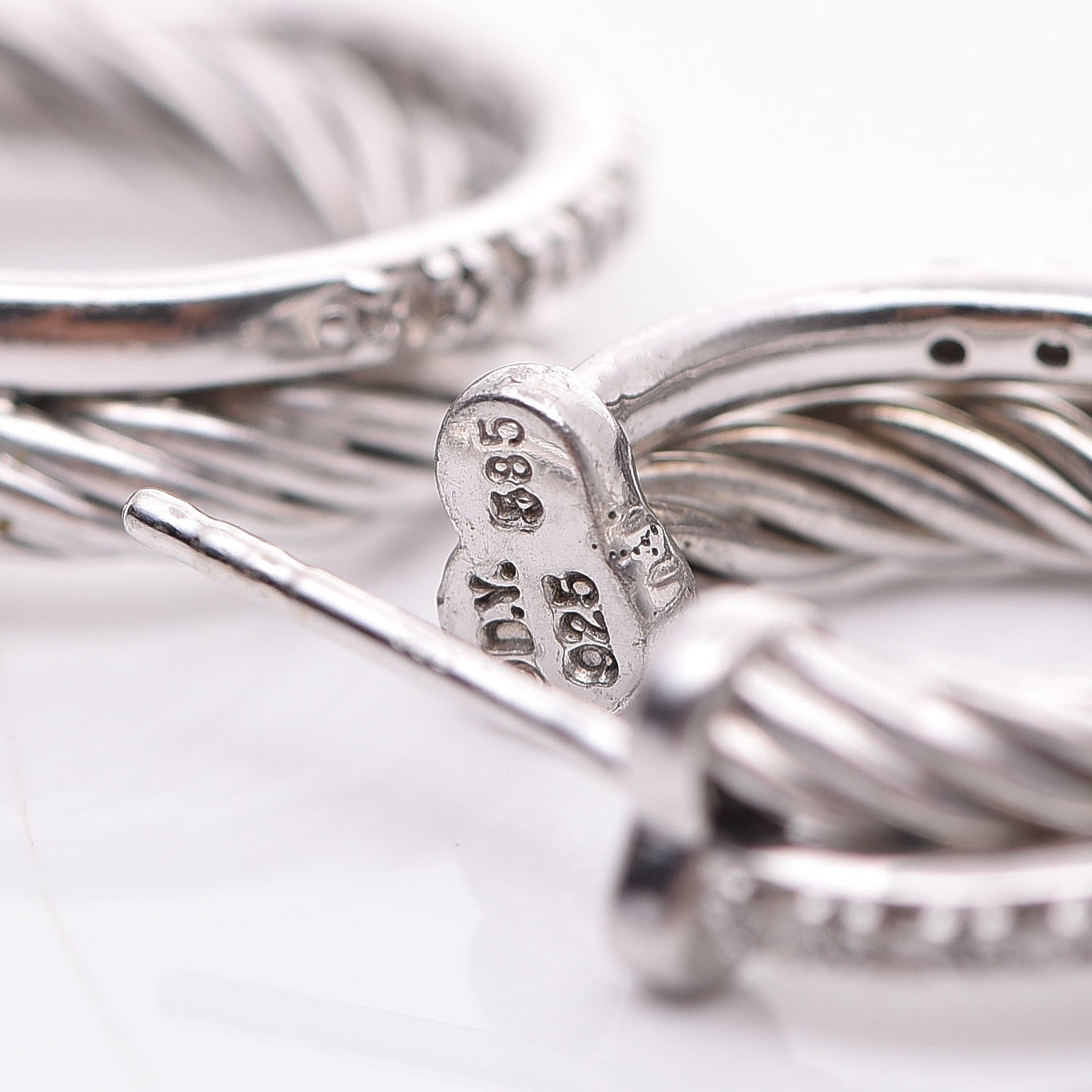 David Yurman Sterling Silver Diamond 18mm Small Crossover Hoop Earrings 3 of 8