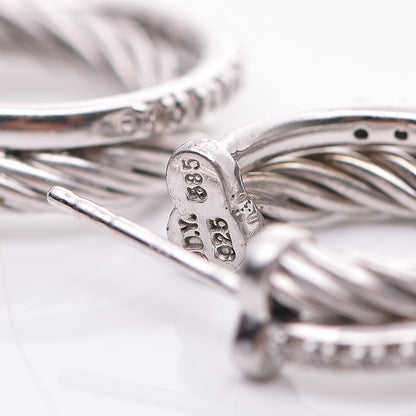 David Yurman Sterling Silver Diamond 18mm Small Crossover Hoop Earrings 3 of 8