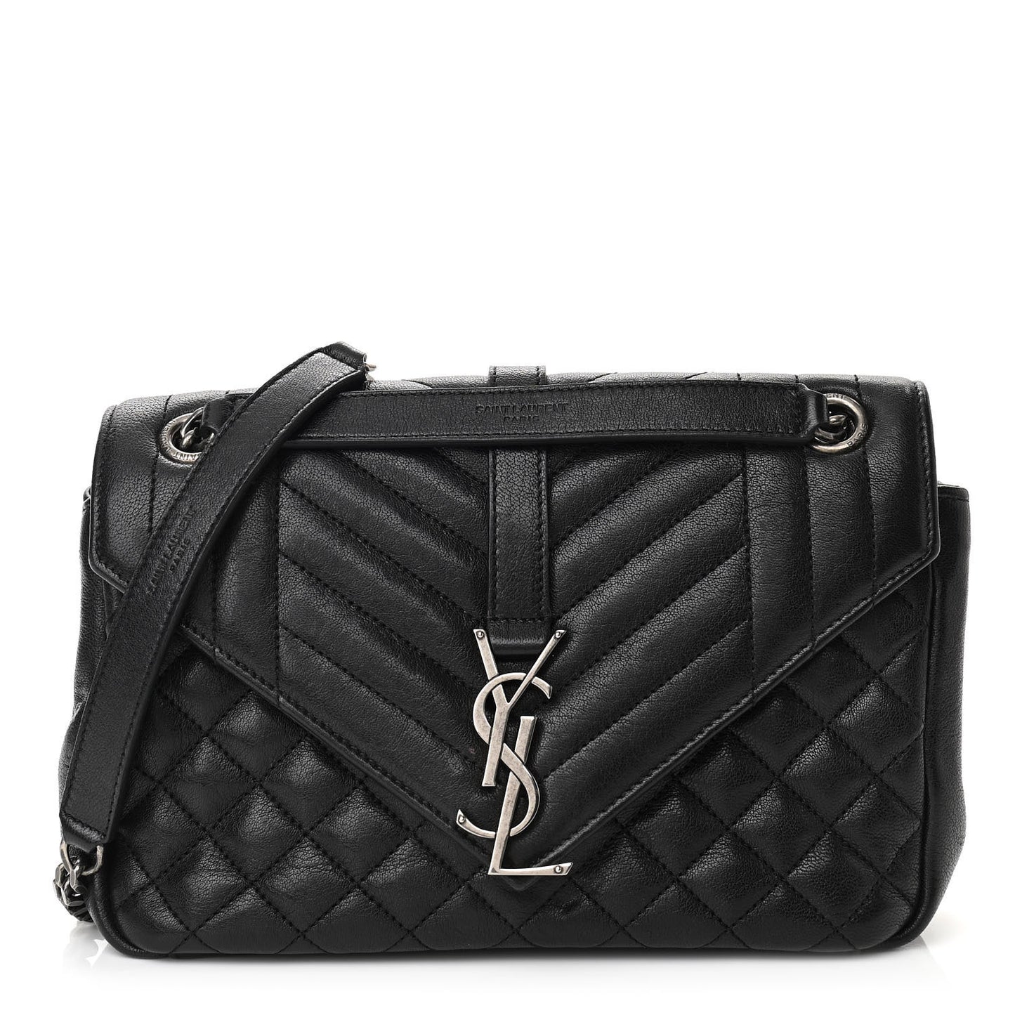 Sheepskin Tri-Quilt Monogram Medium College Bag Black