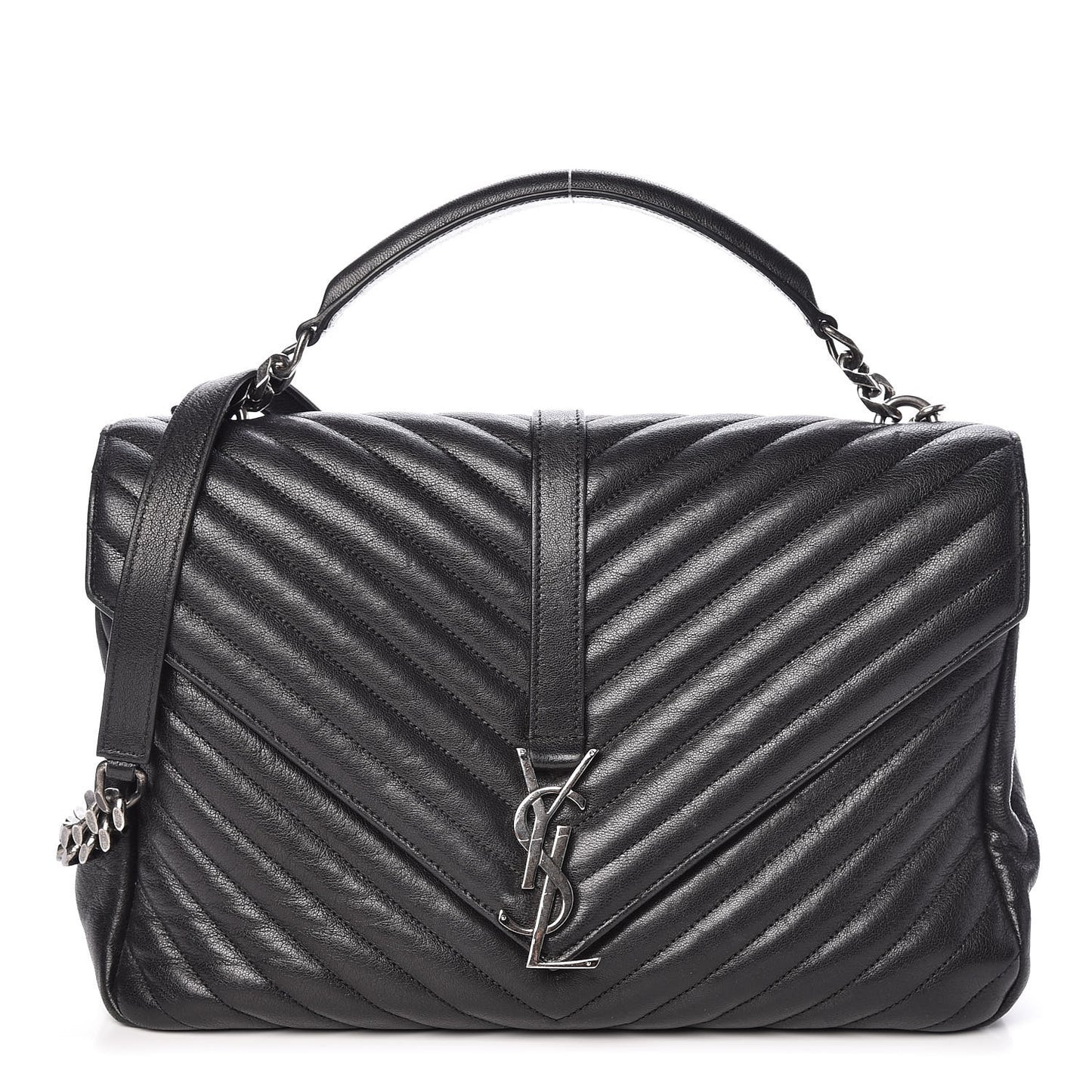 Sheepskin Matelasse Chevron Monogram Large College Satchel Black
