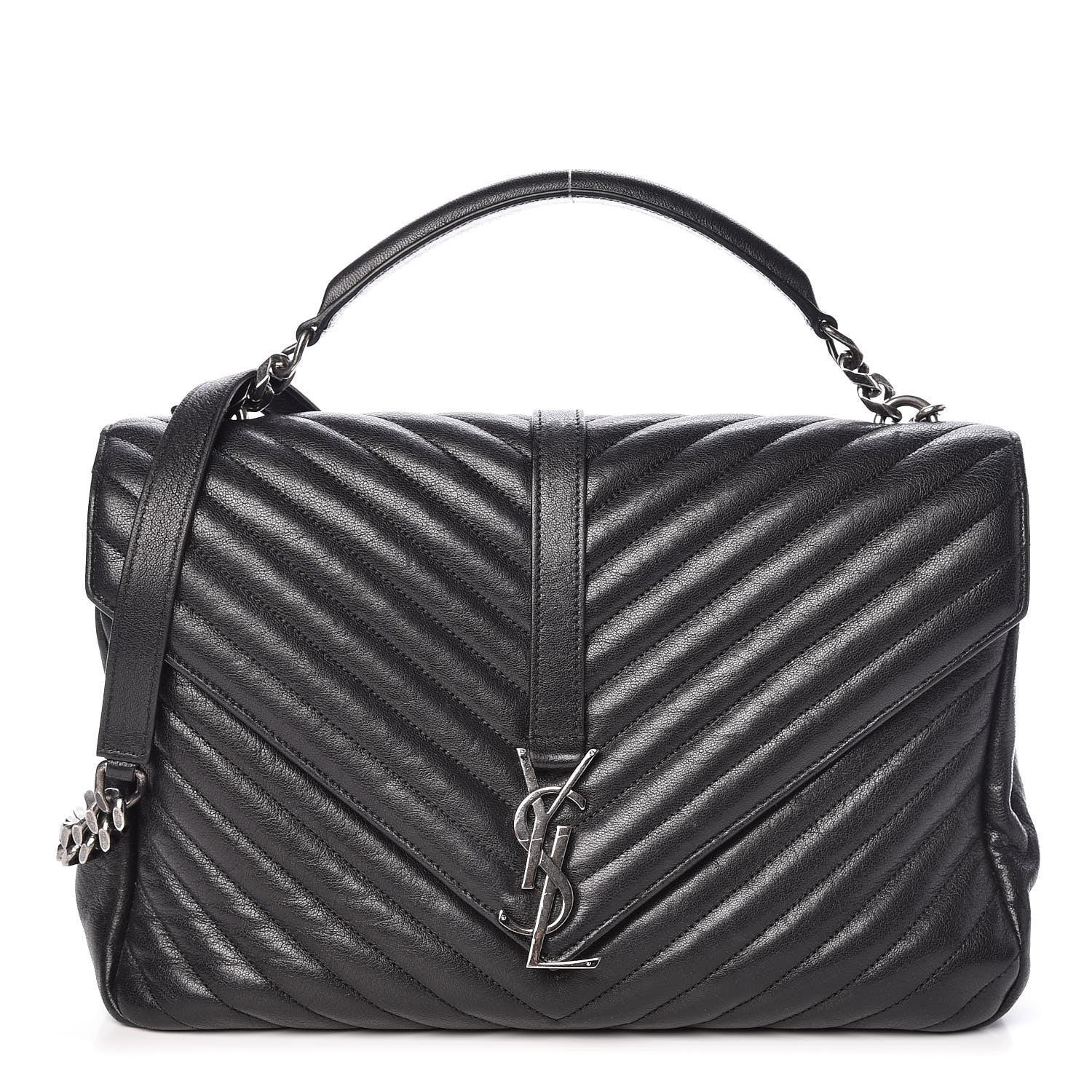 Saint Laurent Sheepskin Matelasse Chevron Monogram Large College Satchel Black 1 of 12