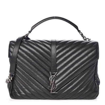 Saint Laurent Sheepskin Matelasse Chevron Monogram Large College Satchel Black 1 of 12