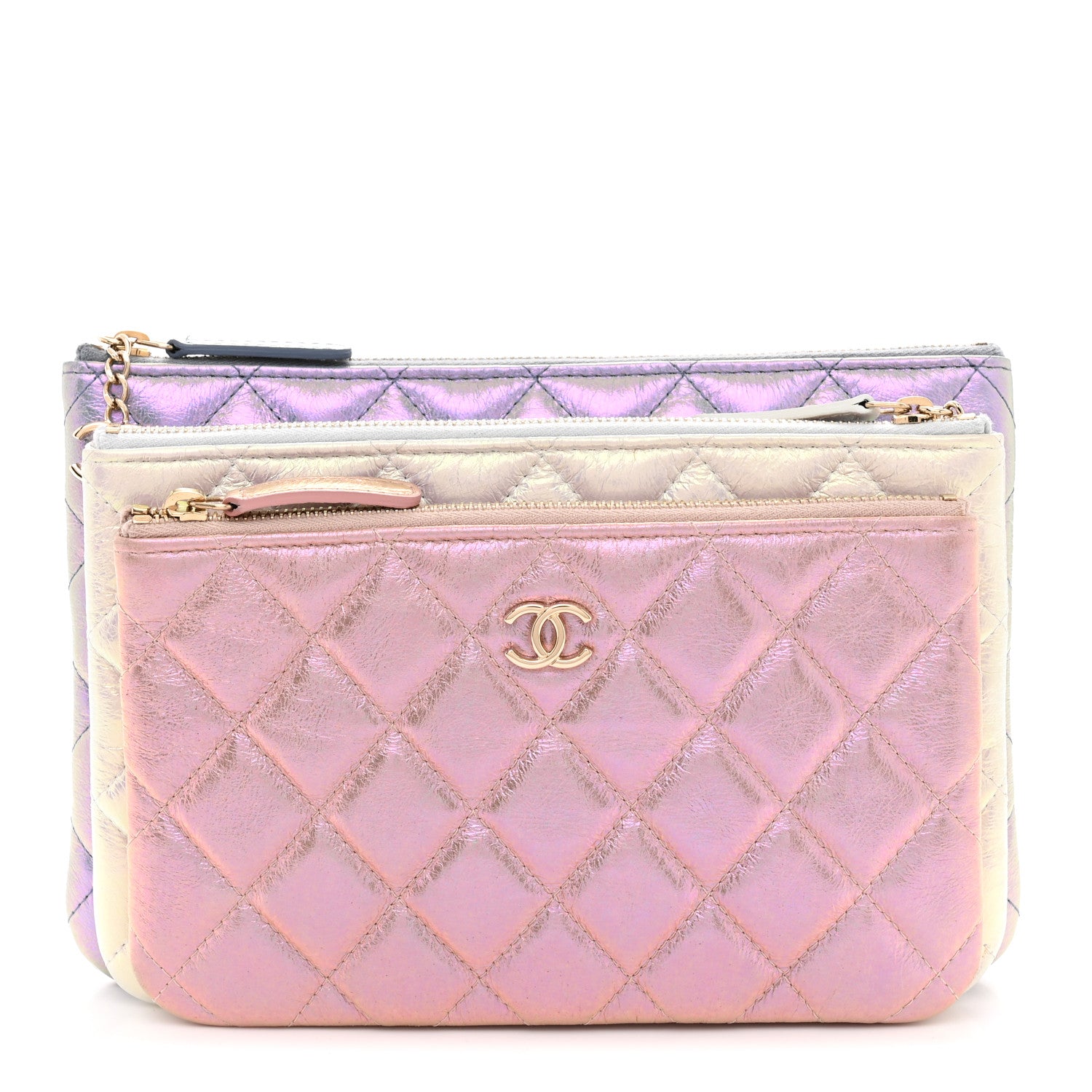 Chanel Iridescent Crumpled Calfskin Trio Cosmetic Case Blue Pink Ivory 1 of 10