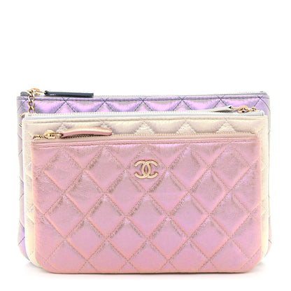 Chanel Iridescent Crumpled Calfskin Trio Cosmetic Case Blue Pink Ivory 1 of 10