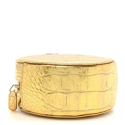 Chanel Metallic Calfskin Crocodile Embossed Cocodile Round Clutch with Chain Gold 4 of 9