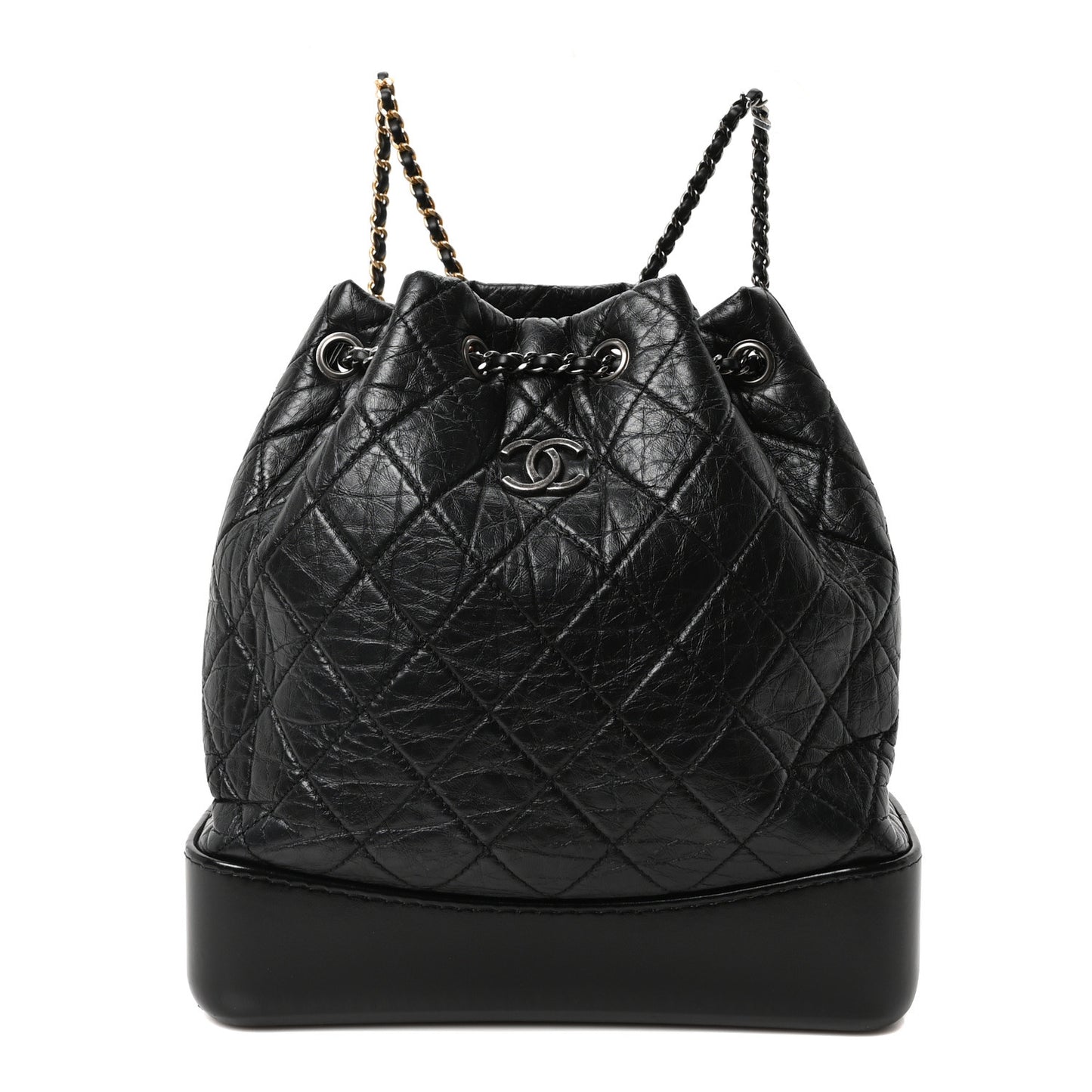 Aged Calfskin Quilted Gabrielle Backpack Black Black