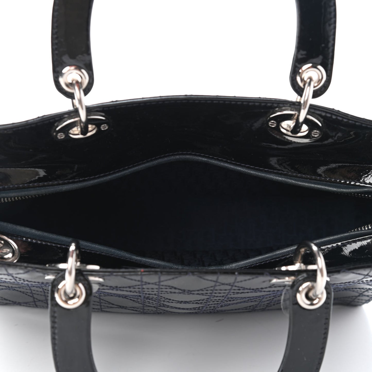 Patent Cannage Stitched Large Lady Dior Dark Navy Blue