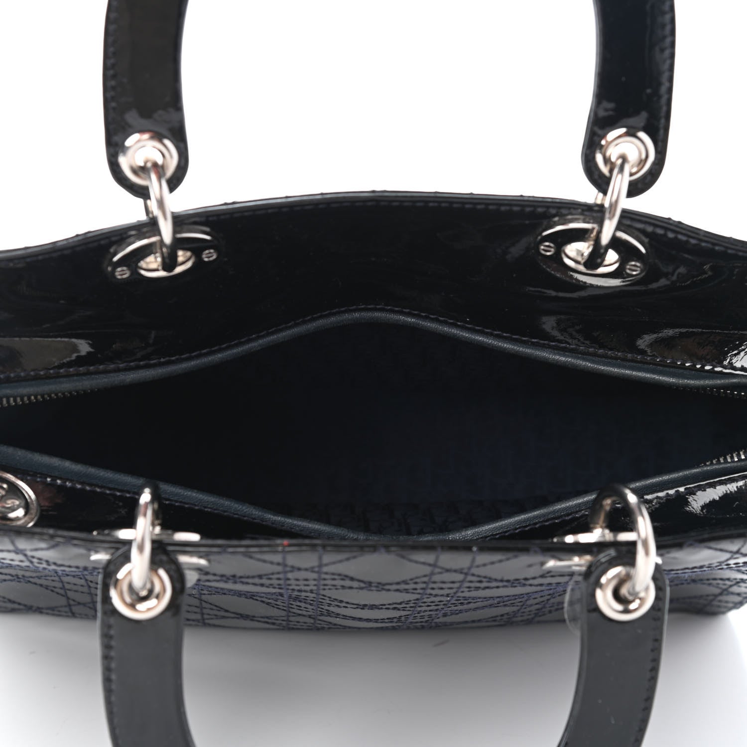 Christian Dior Patent Cannage Stitched Large Lady Dior Dark Navy Blue 4 of 4