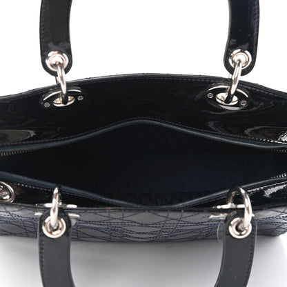 Christian Dior Patent Cannage Stitched Large Lady Dior Dark Navy Blue 4 of 4