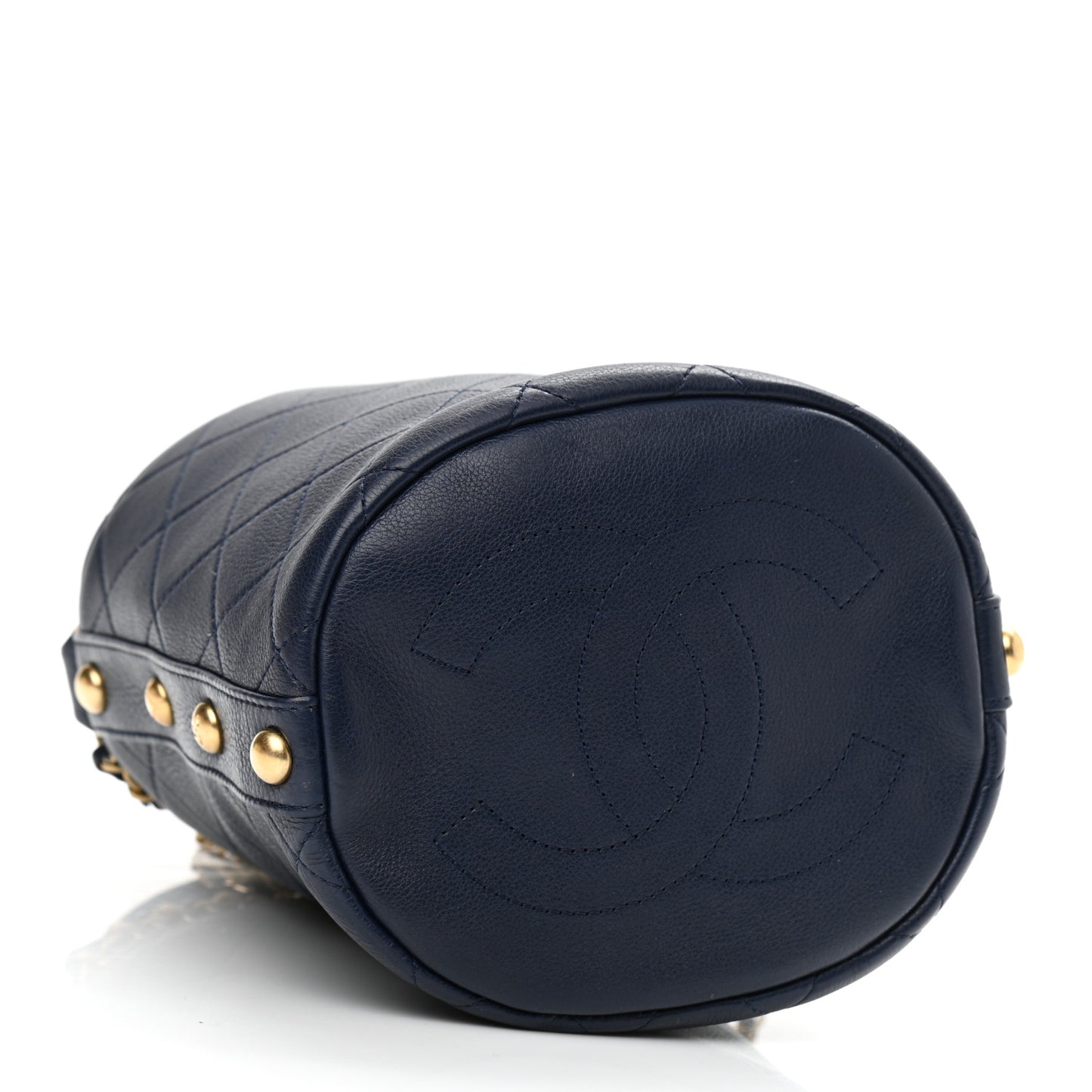 Calfskin Tweed Medium CC Chain Bucket Drawstring Bag Navy Blue Multicolor