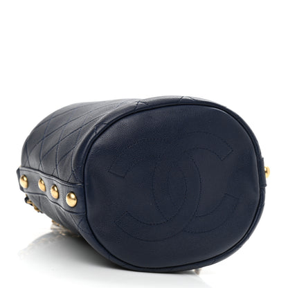 Chanel Calfskin Tweed Medium CC Chain Bucket Drawstring Bag Navy Blue Multicolor 4 of 10