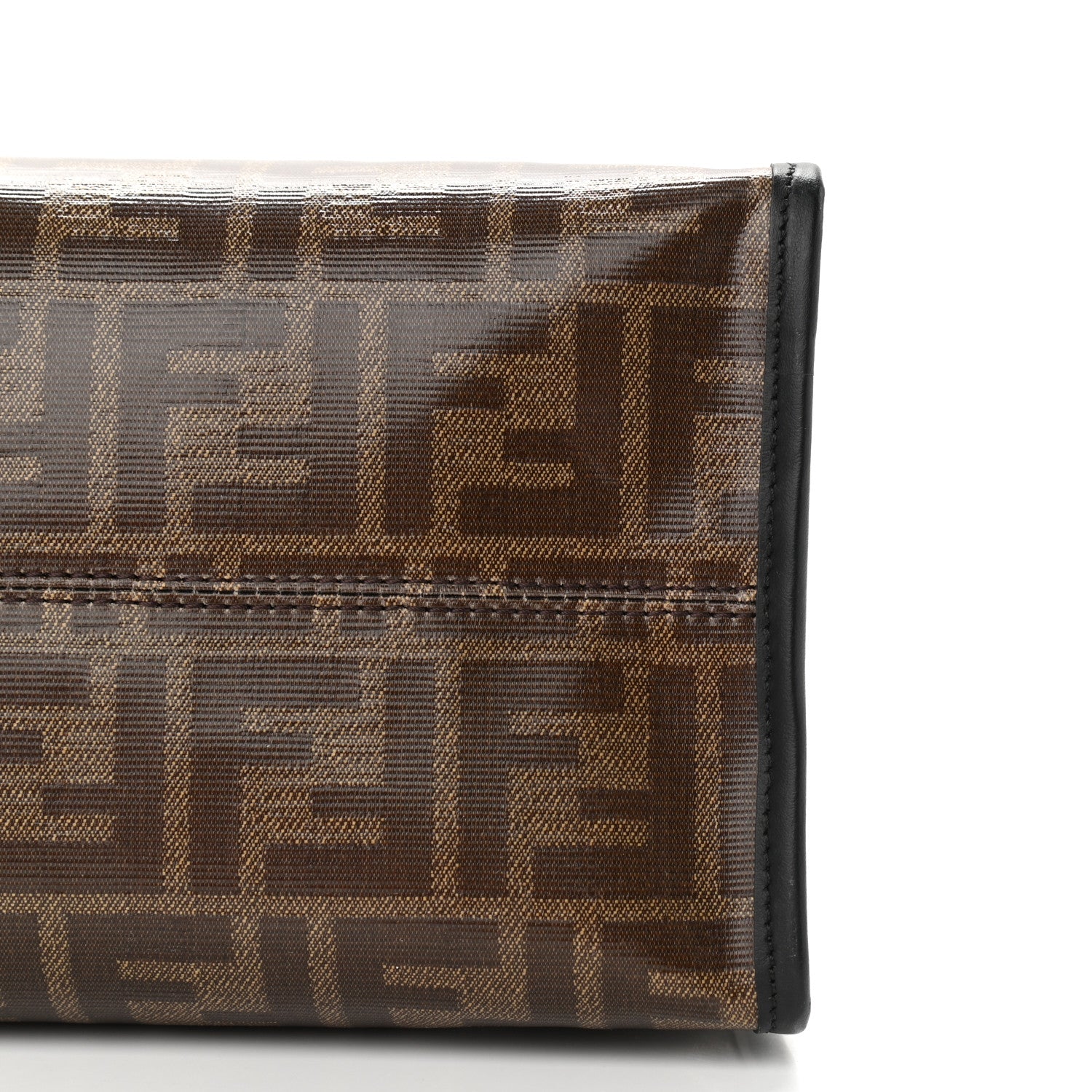 Fendi Glazed Fabric Vitello Century FF 1974 Stamp Patch Medium Peekaboo Defender Cover Mogano Panna Black 10 of 11