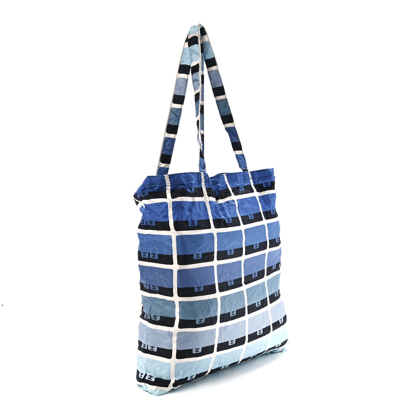 Caviar Fabric Quilted Foldable Tote With Chain Black Multicolor