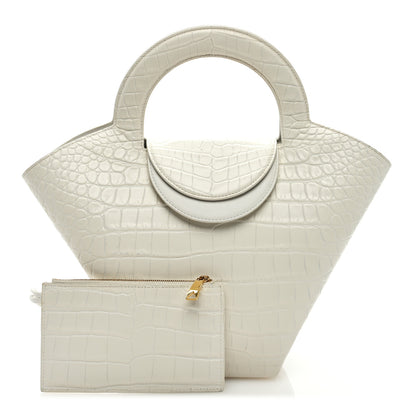 Bottega Veneta Calfskin Crocodile Embossed Doll Top Handle Bag White 1 of 11