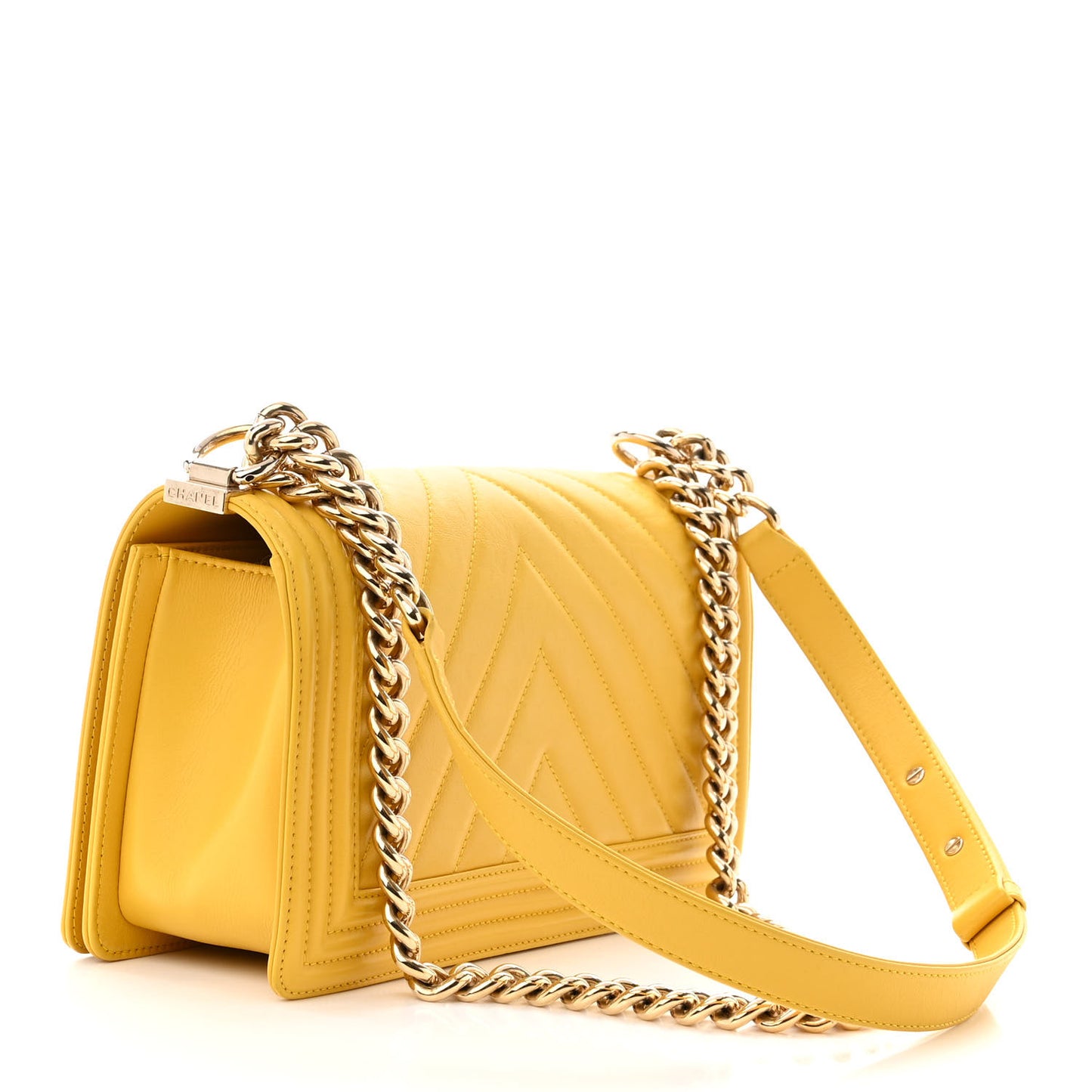 Calfskin Chevron Quilted Medium Boy Flap Yellow