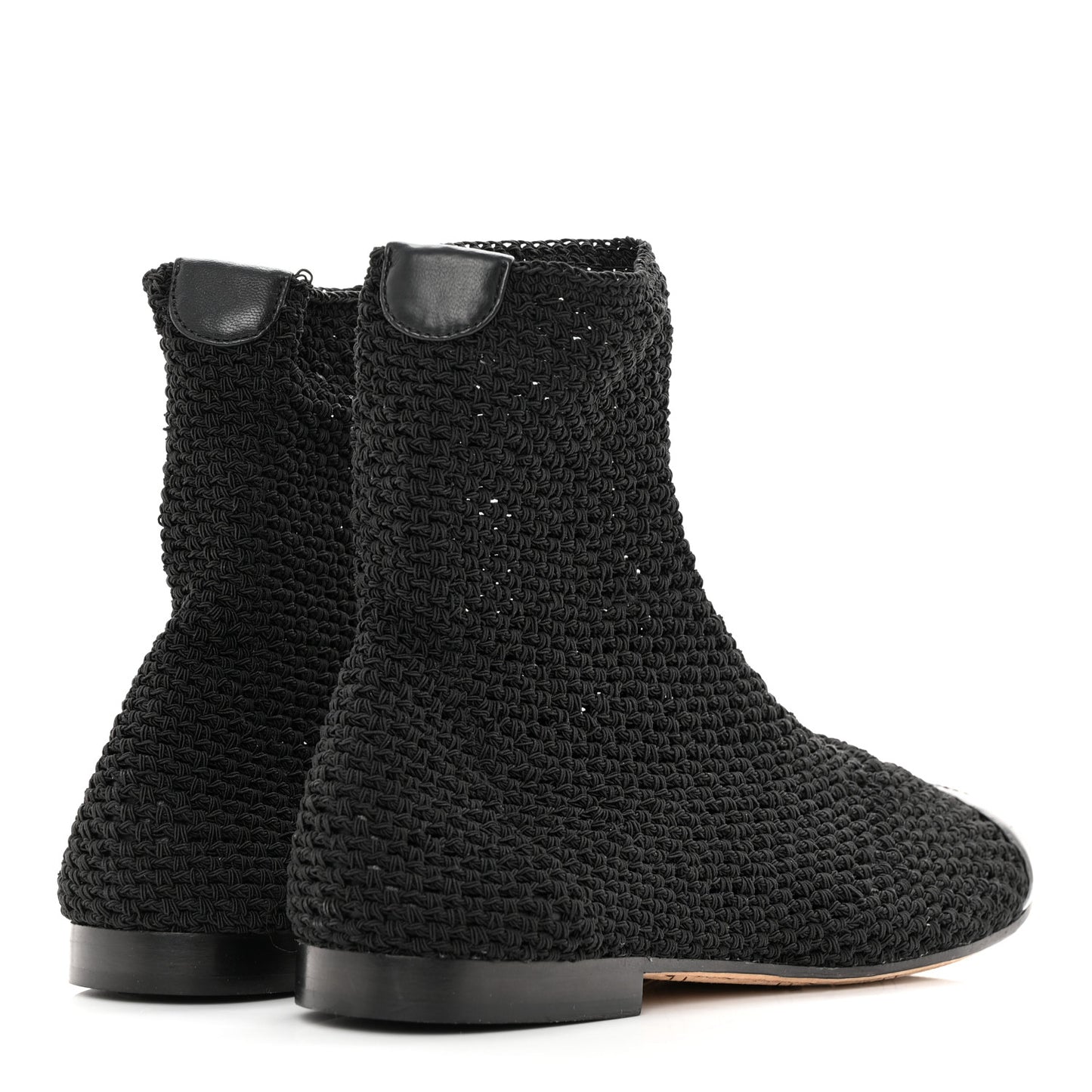 Crochet Patent Cap Toe Short Ankle Boots 35 Black