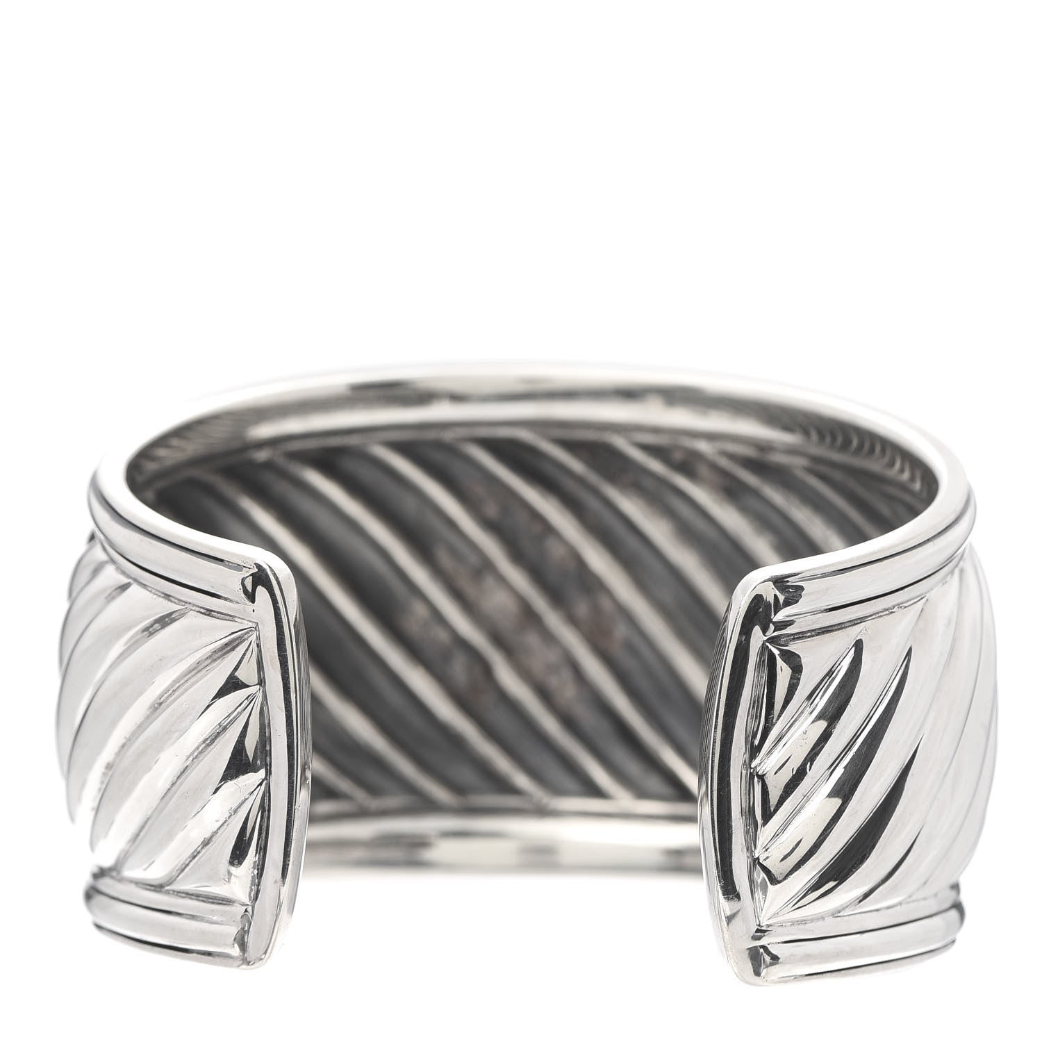 David Yurman Sterling Silver Diamond 41mm Sculpted Cable Cuff Bracelet 3 of 4