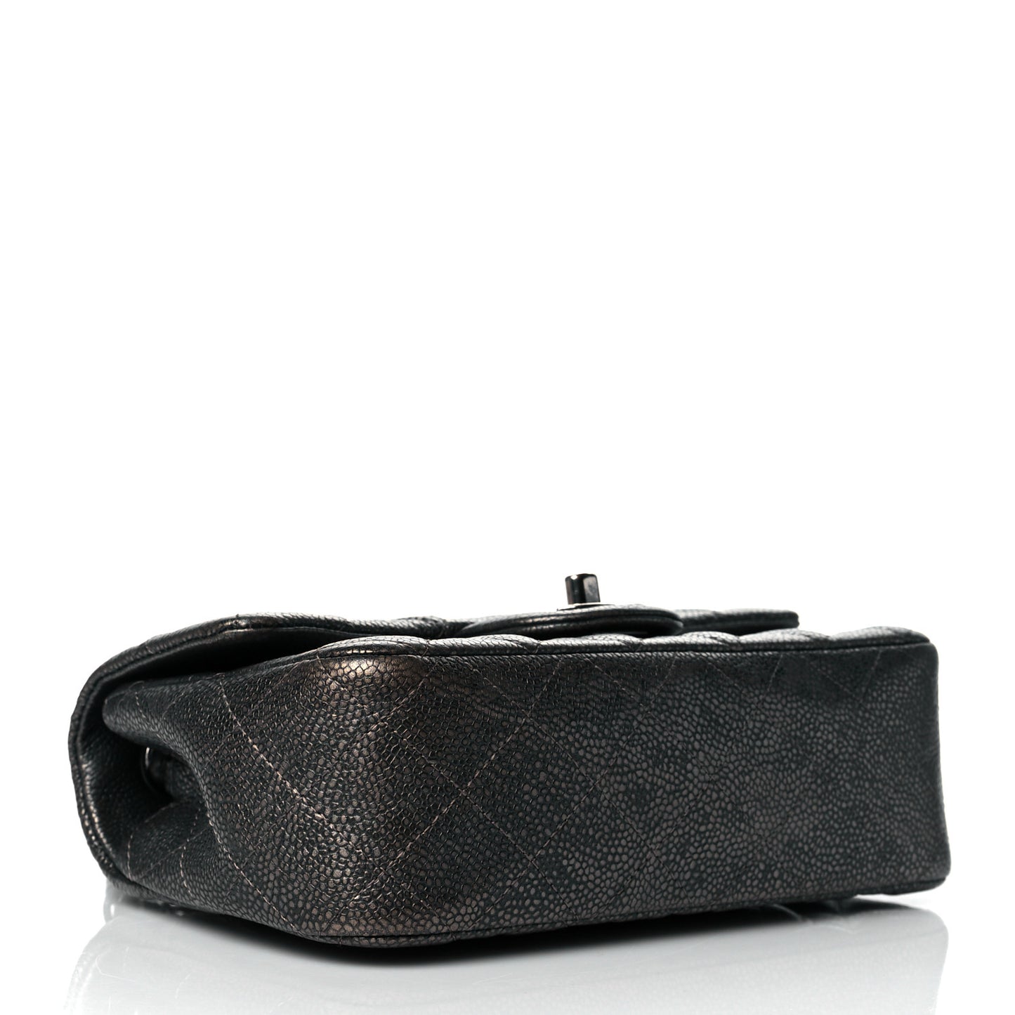 Metallic Caviar Quilted Mini Rectangular Flap Dark Grey