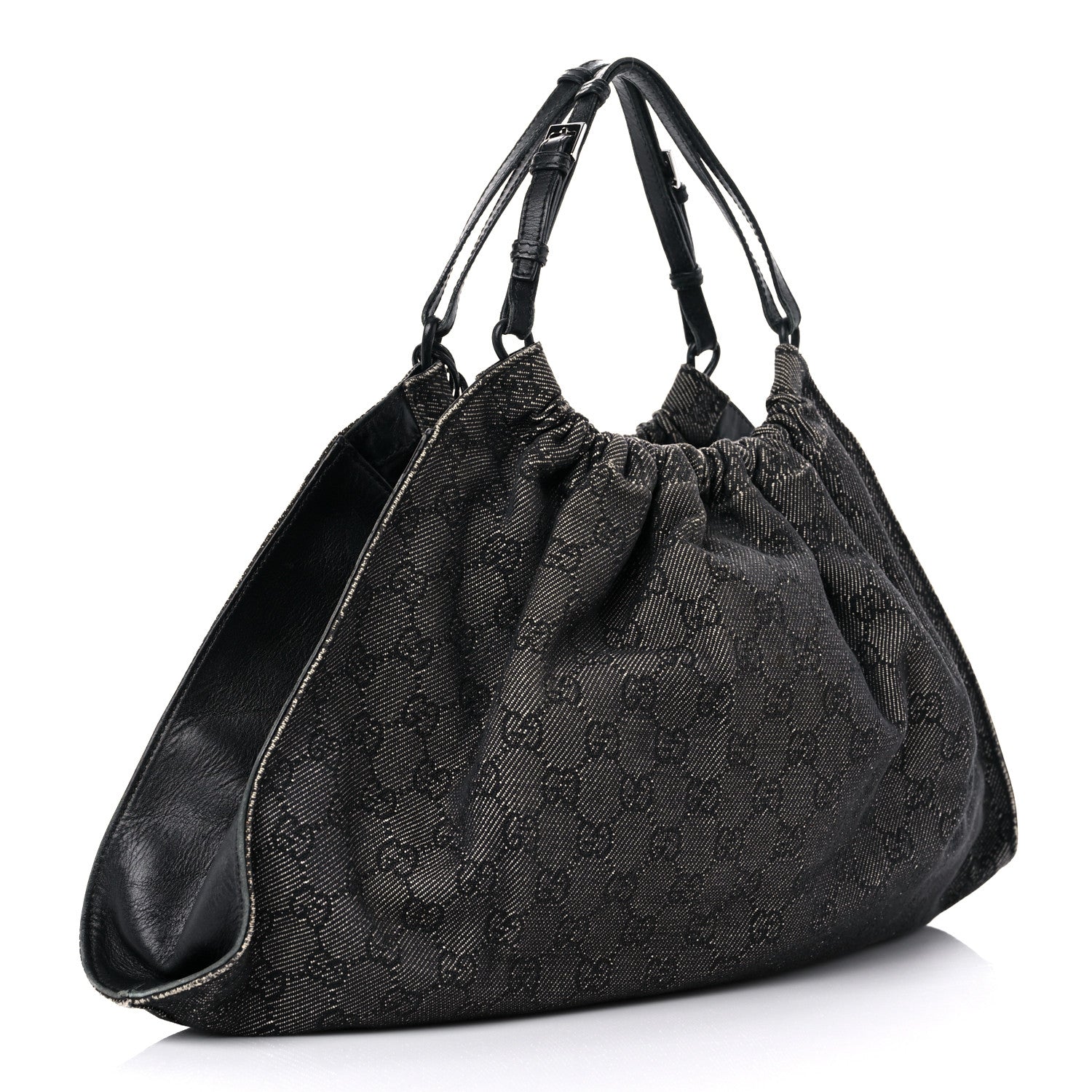 Gucci Denim Monogram Hobo Black 2 of 11
