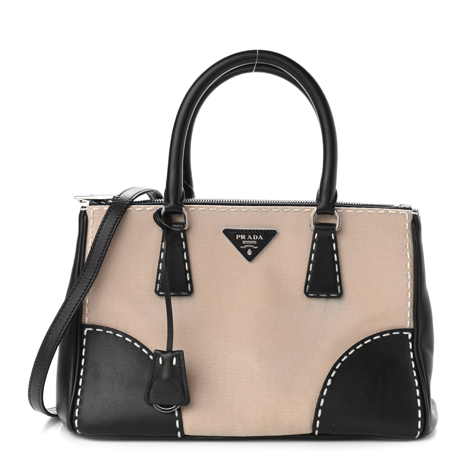 Prada Canvas Calfskin Small City Stitch Tote Black 1 of 16