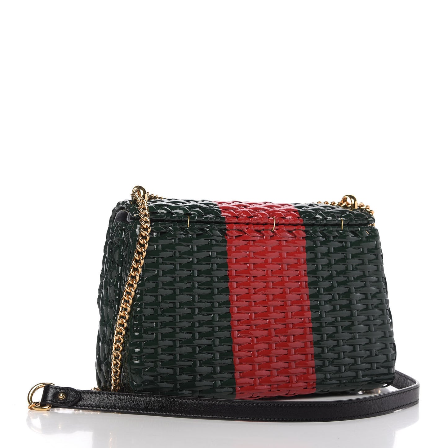 Glazed Wicker Stripe Small Cestino Shoulder Bag Green
