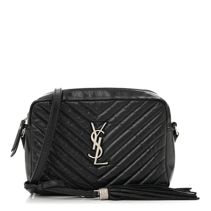 Saint Laurent Cracked Shiny Calfskin Matelasse Monogram Lou Camera Bag Black 1 of 11