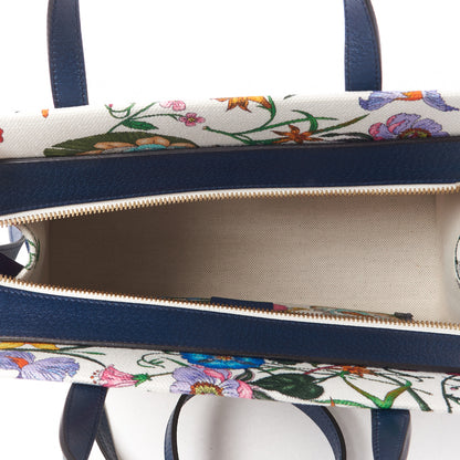 Gucci Canvas Medium Flora Tote White Multicolor Blue Agata 6 of 8