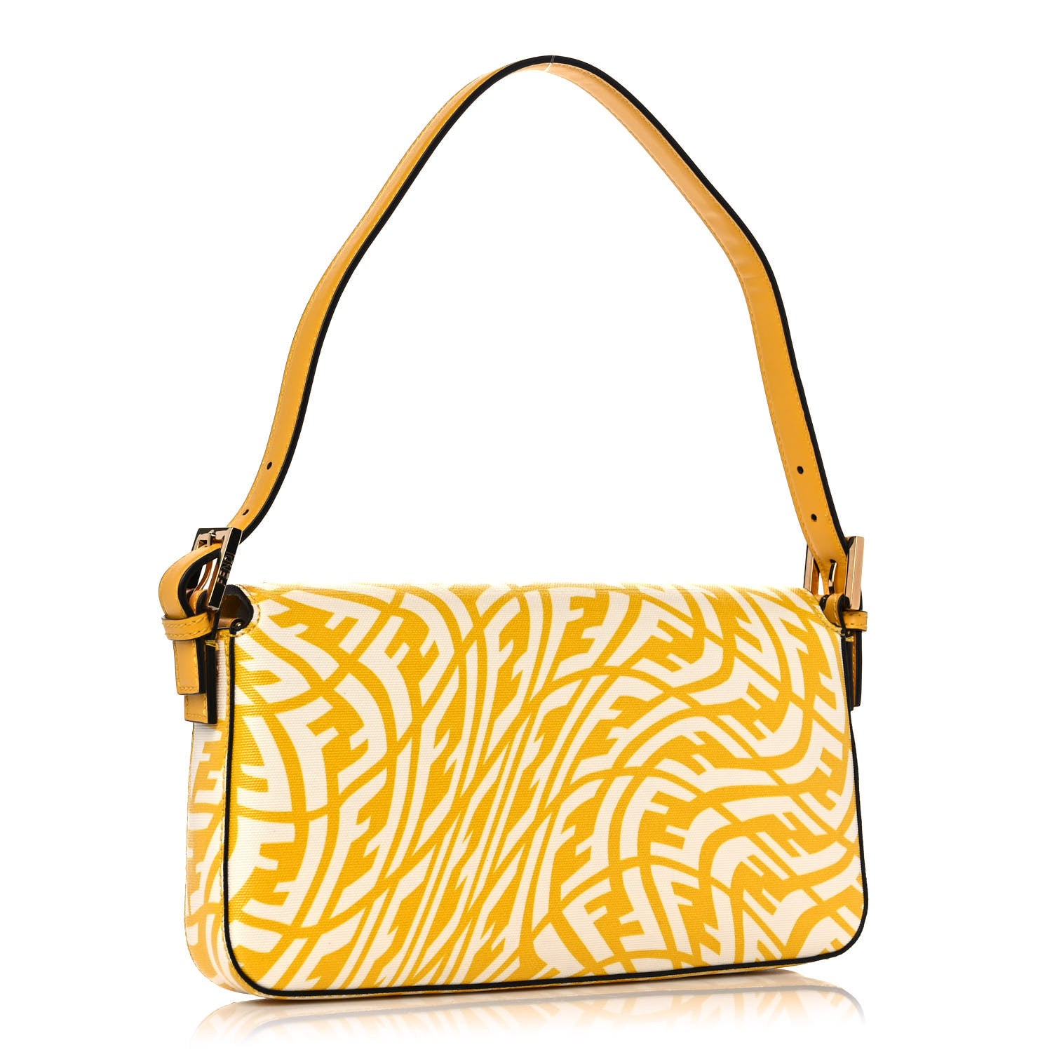 Fendi X SARAH COLEMAN Glazed Canvas Vitello King FF Vertigo Baguette 1997 Mimosa White 3 of 9