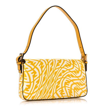 Fendi X SARAH COLEMAN Glazed Canvas Vitello King FF Vertigo Baguette 1997 Mimosa White 3 of 9