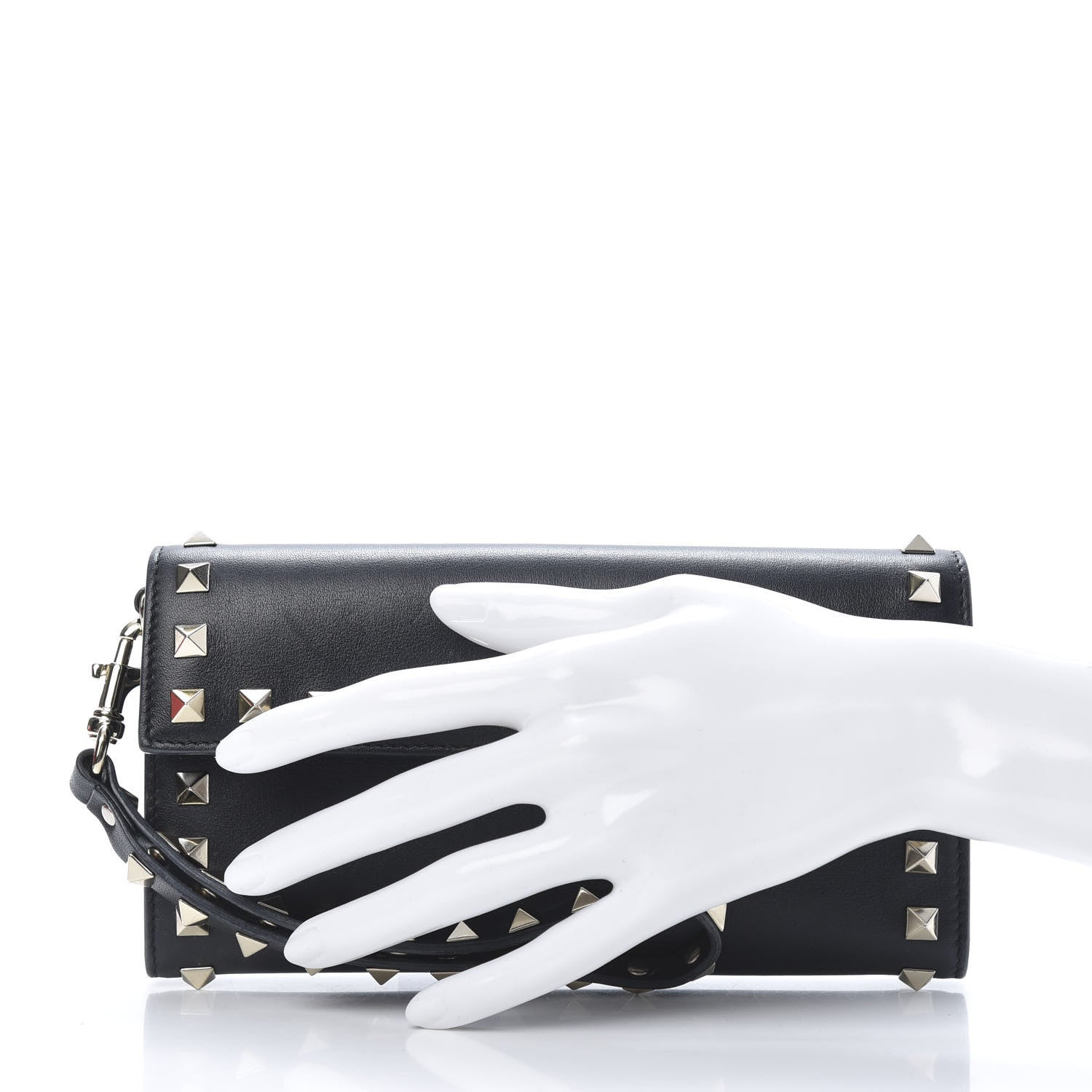 Valentino Garavani Calfskin Rockstud Wristlet Travel Wallet Black 2 of 13