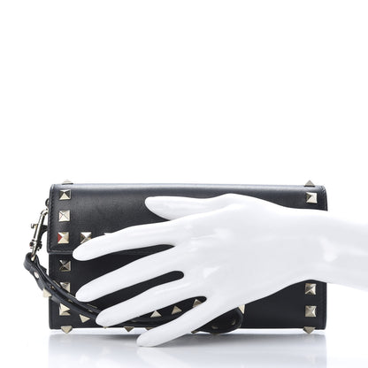 Valentino Garavani Calfskin Rockstud Wristlet Travel Wallet Black 2 of 13