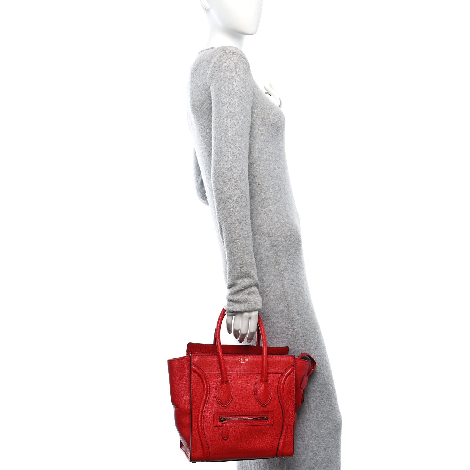 Celine Drummed Calfskin Micro Luggage Red 3 of 9