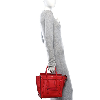 Celine Drummed Calfskin Micro Luggage Red 3 of 9