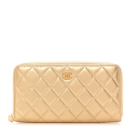 Chanel Metallic Lambskin Quilted Large Gusset Zip Around Wallet Gold 1 of 9