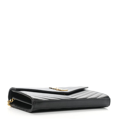 Saint Laurent Grain De Poudre Matelasse Chevron Monogram Chain Wallet Black 3 of 8