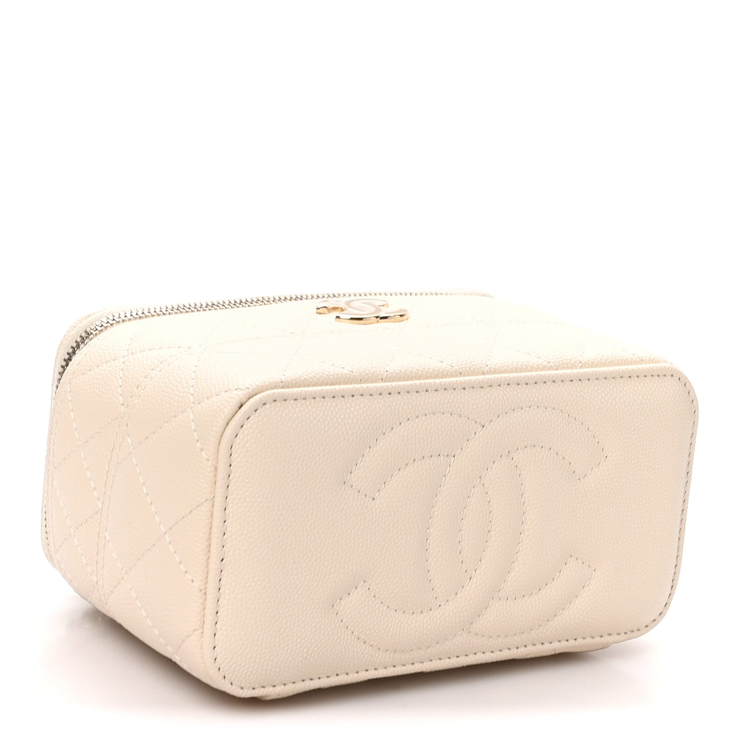 Caviar Quilted Trendy Handle Mini Vanity Ecru