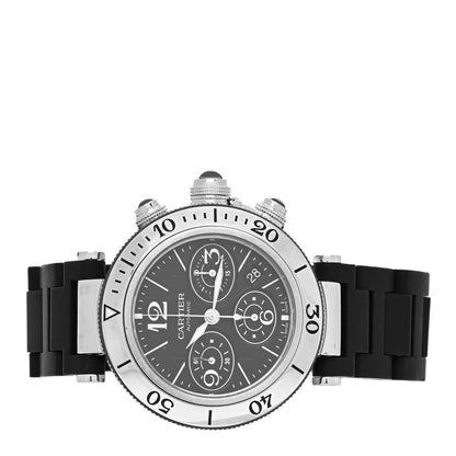 Cartier Stainless Steel Rubber 42mm Pasha Seatimer Date Chronograph Automatic Watch Black 2 of 5