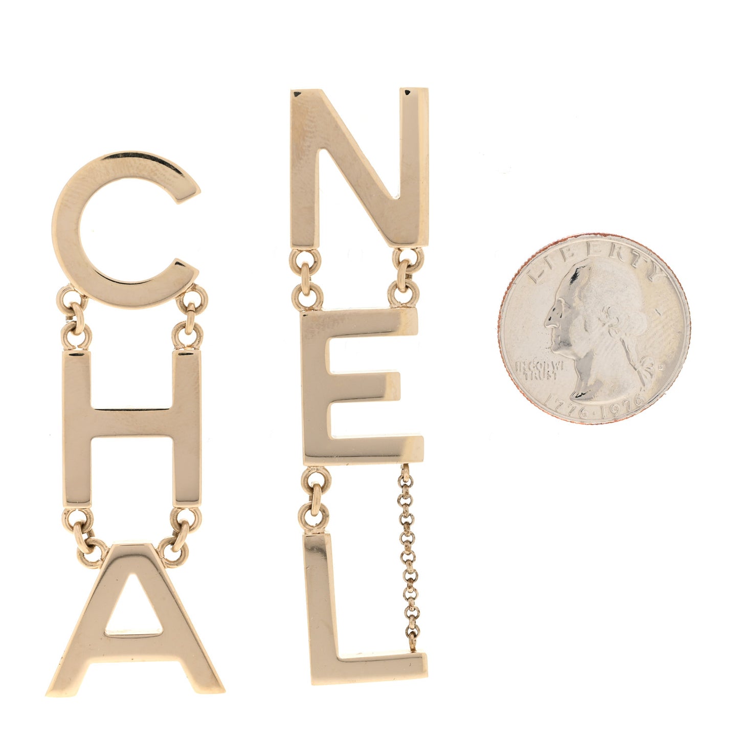 Metal Cha-Nel Logo Drop Earrings Gold