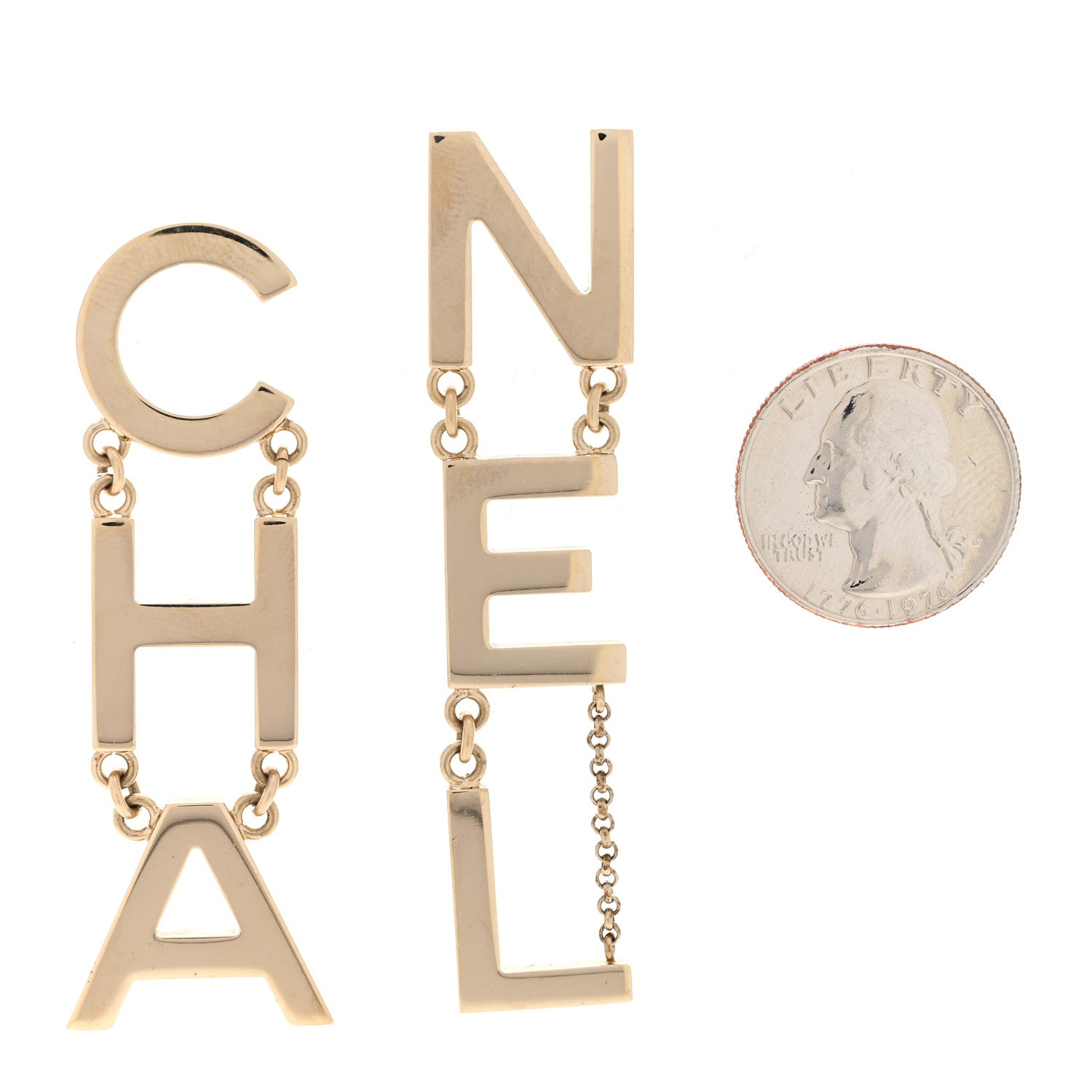 Chanel Metal Cha-Nel Logo Drop Earrings Gold 2 of 5