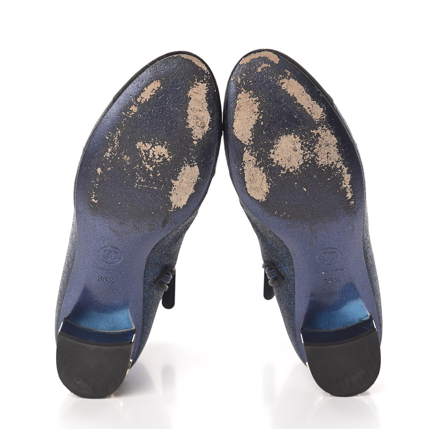 Chanel Sequin Grosgrain Cap Toe Short Boots 36.5 Navy Black 6 of 7
