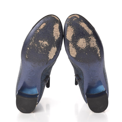 Chanel Sequin Grosgrain Cap Toe Short Boots 36.5 Navy Black 6 of 7