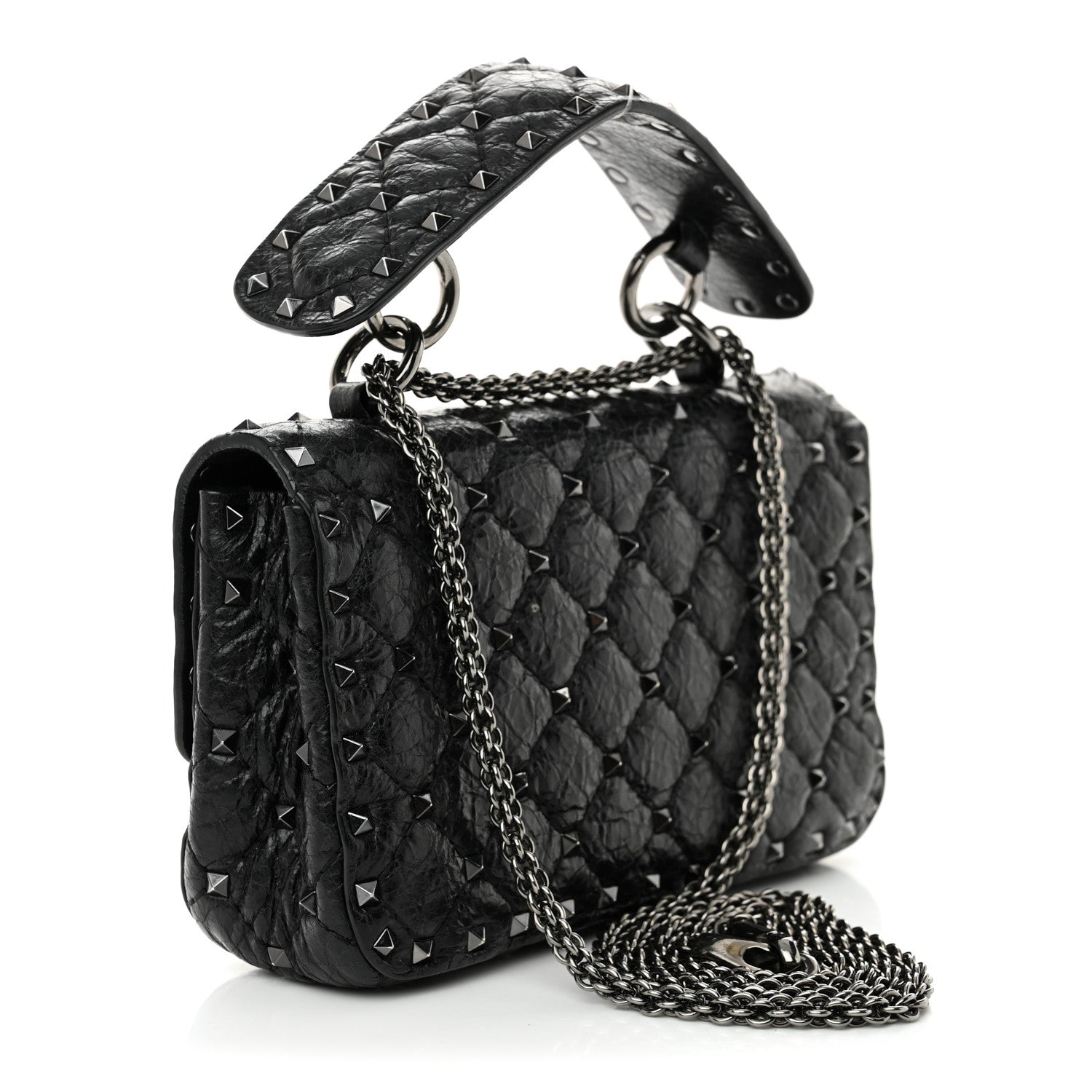 Valentino Garavani Craquele Nappa Small Rockstud Spike Shoulder Bag Black 3 of 13