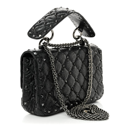 Valentino Garavani Craquele Nappa Small Rockstud Spike Shoulder Bag Black 3 of 13