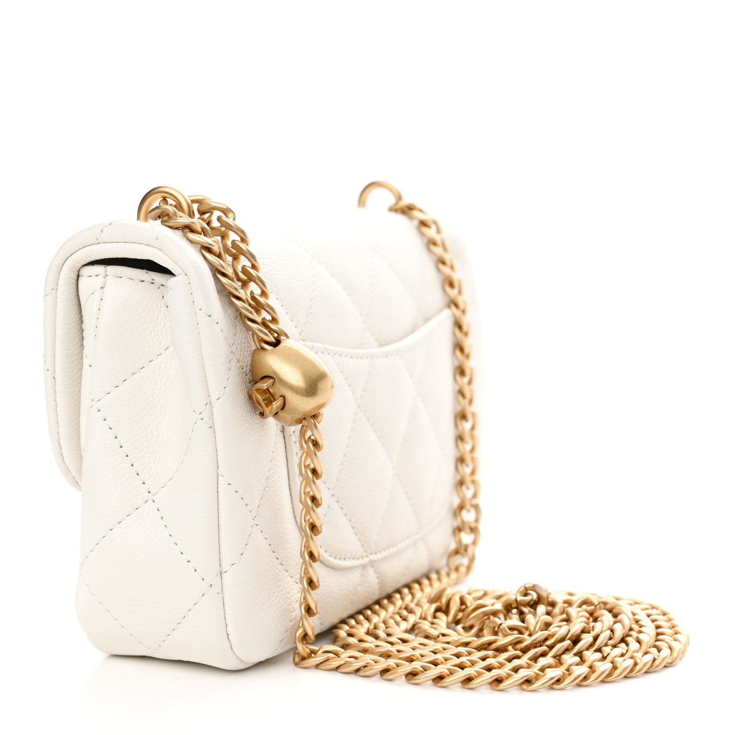 Caviar Quilted Mini Sweetheart Rectangular Flap White