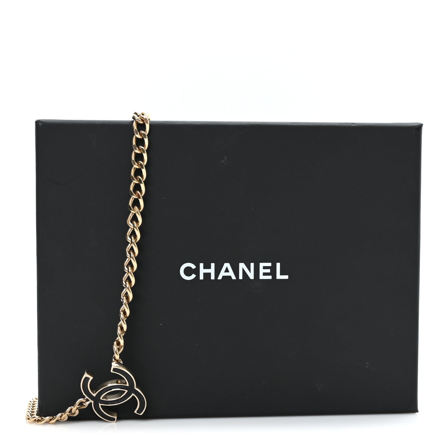 Enamel CC Chain Logo Belt Gold Black
